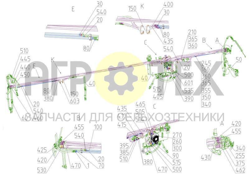 Чертеж Гидрооборудование жатки (161.82.09.200А)